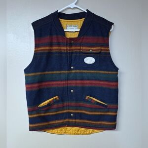 Vintage Wetlands Bugle Boy Aztec Flannel Button Vest Quilted Multicolored Stripe